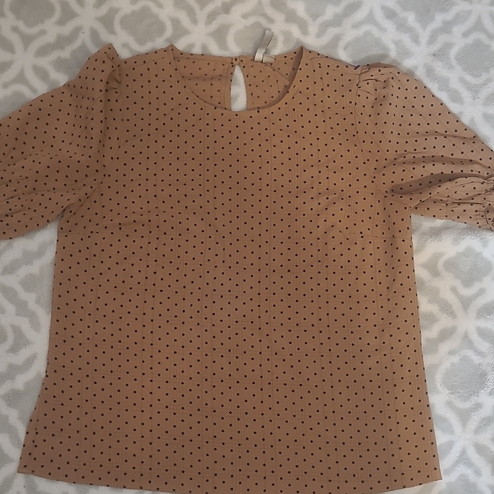 Polka Dot Puff Sleeve Top - Brown